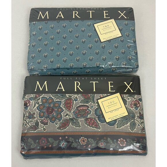 Vintage Martex Avigon II Teal Flat & Fitted Sheet Set 180 Percale Cotton Blend